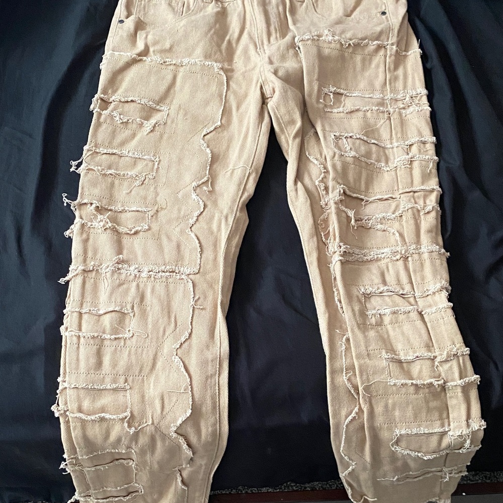 SHEIN Tan Distressed Chinos for Men